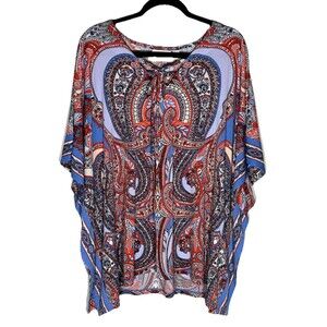 Susan Graver Womens Poncho Top 2X Plus Paisley Liquid Travel Kimono Vacation